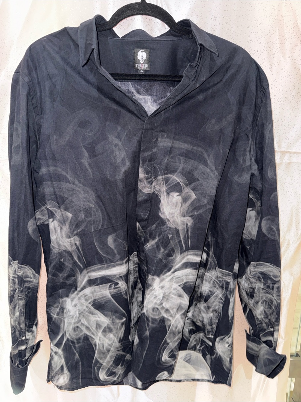 Twisted Tailor Black Smoke Print Shirt (Size XL)